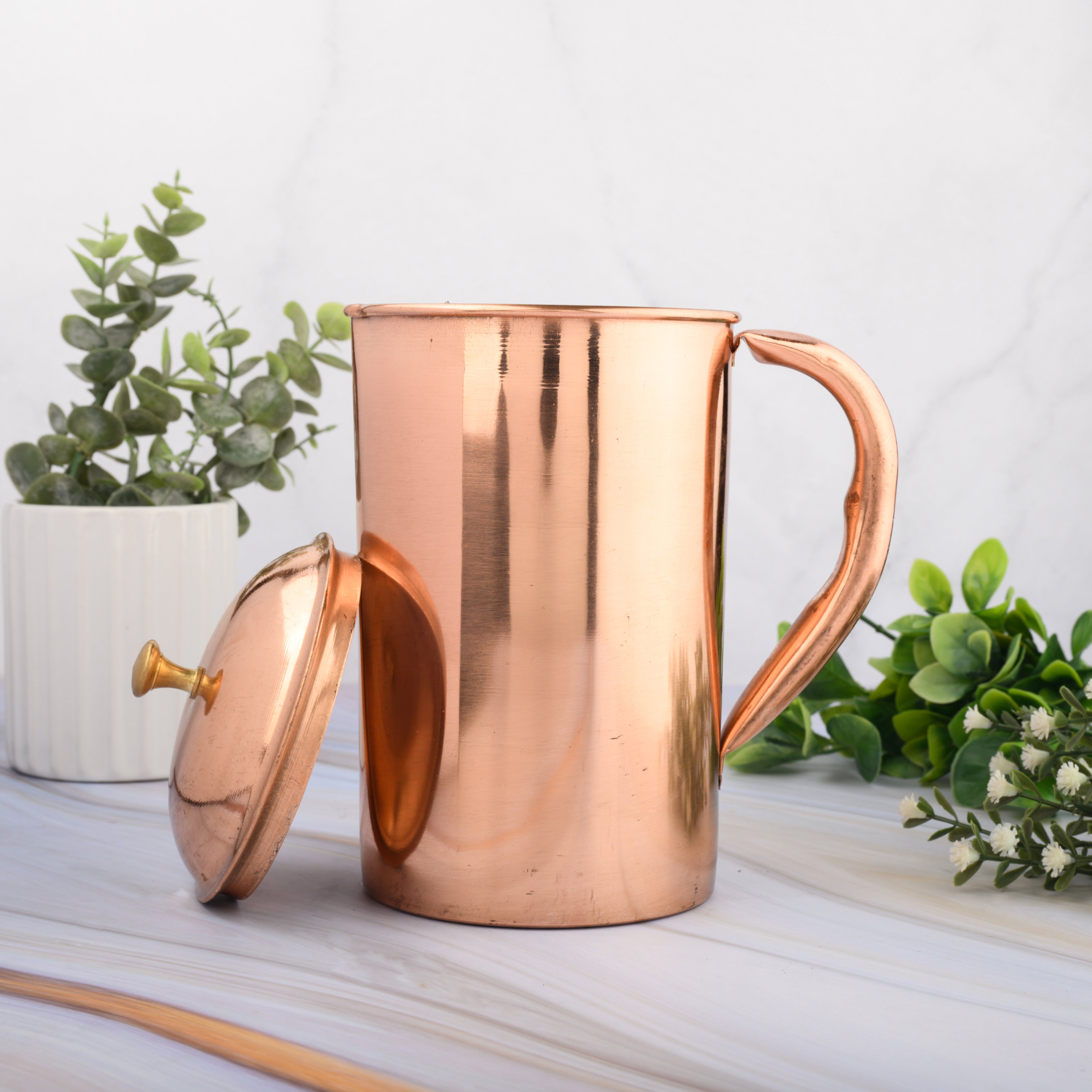 Copper Jar with 2 Glass Set – Pure Copper Jug (1L) | Glossy Finish